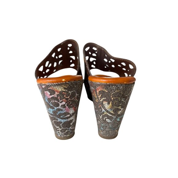 L'Artiste Spring Step Zoe Size 40 /9 Mules Sandals Platforms Laser Cut New Brown - Picture 3 of 13